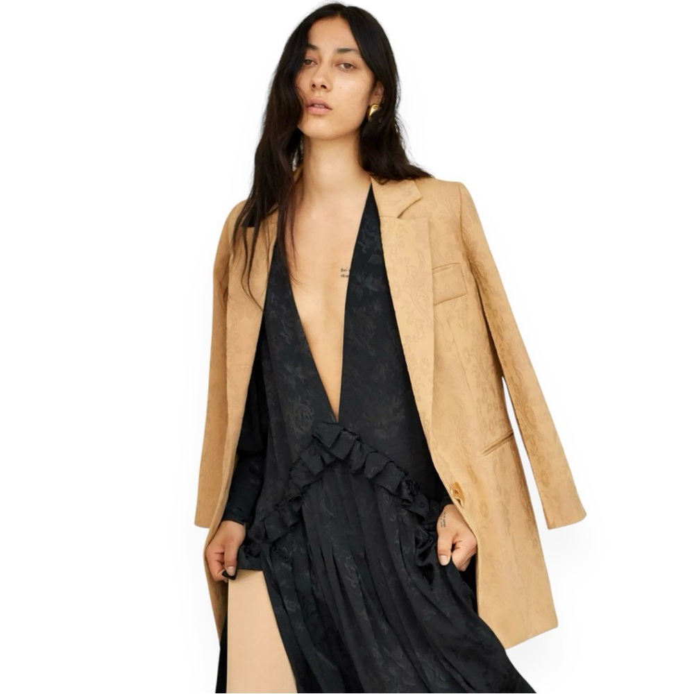 NWT Mother of Pearl Tan Brown Jacquard Oversized Loose Fit Blazer Coat Jacket